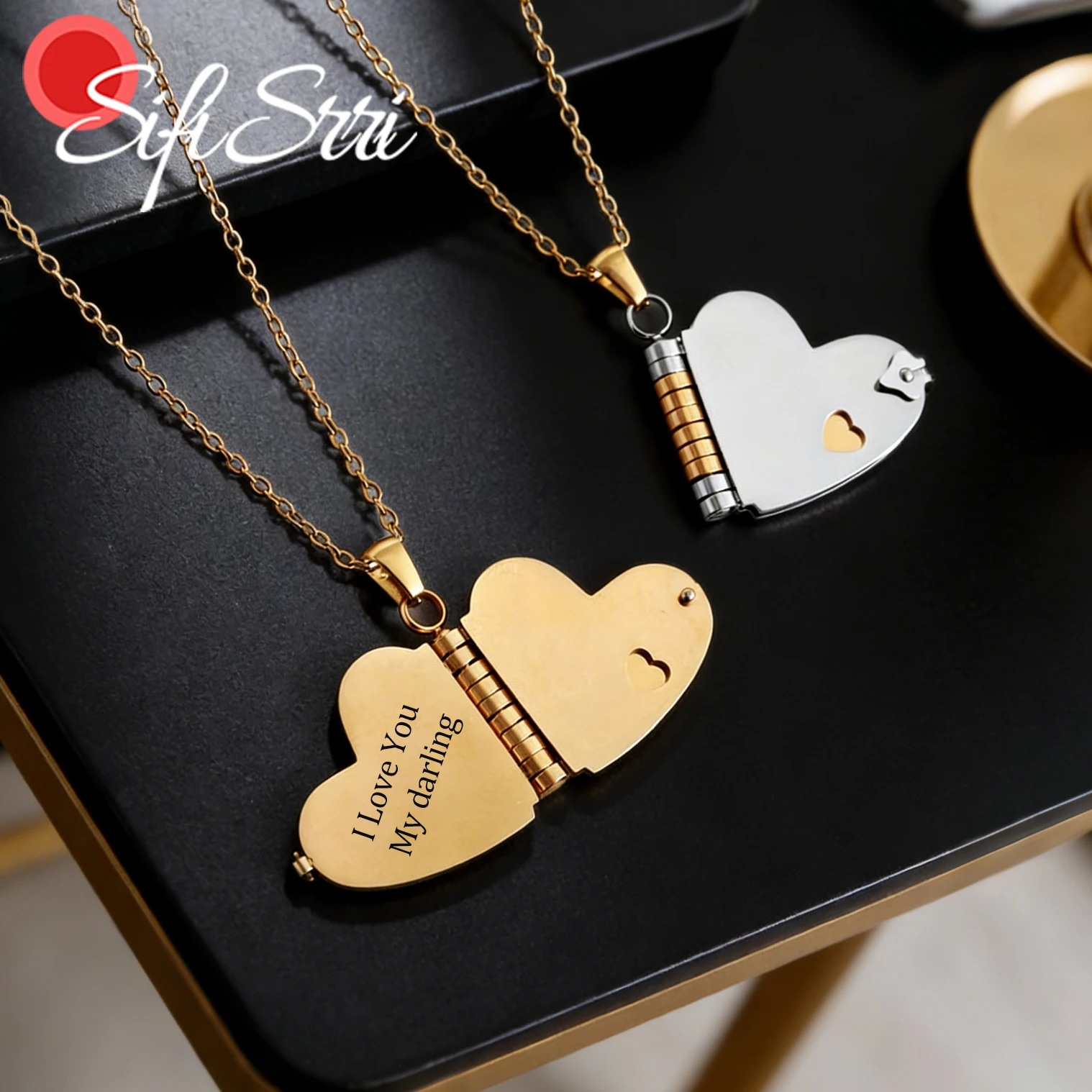 

Ожерелье-кулон Sifisrri Custom в форме сердца с 3 страницами для гравировки имени/текста, для женщин, из нержавеющей стали, персонализированный подарок на память