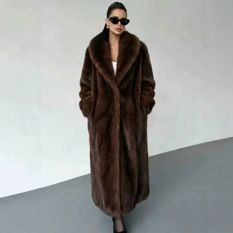 Casual Fashionable Simple Warm Commuter Style Women's Clothing Elegant Atmosphere Long Faux Fur Coat for Women Japanese Korean