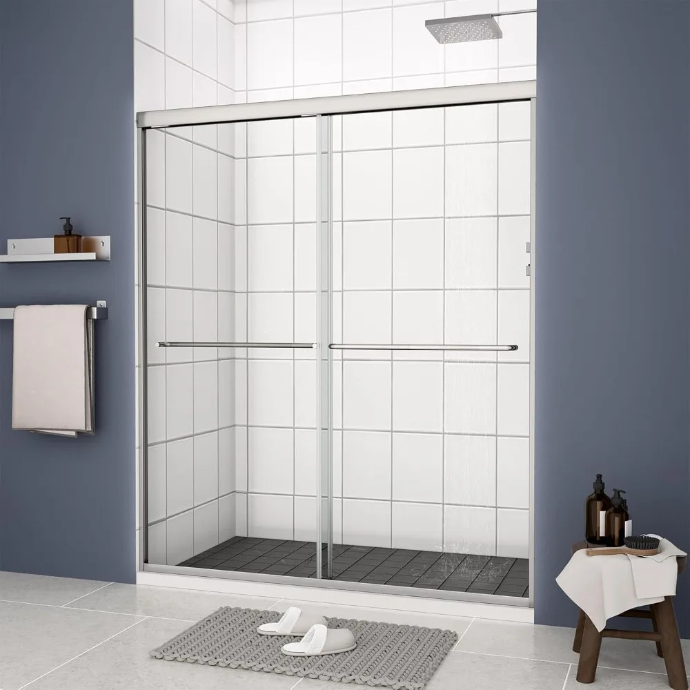

Semi-Frameless Double Sliding Bypass Glass Shower Door 50-54" W X 70" H with 1/4" Clear SGCC Tempered Glass Easy Installation