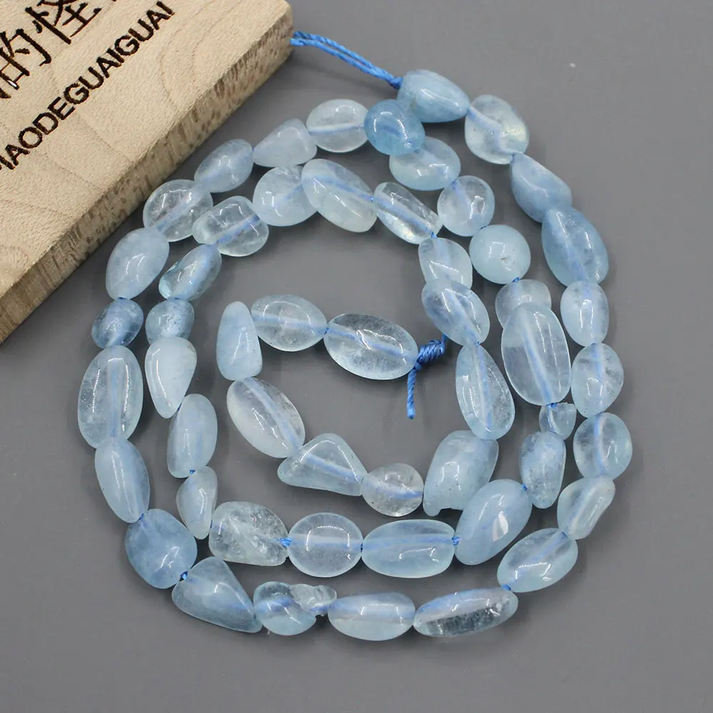 

APDGG 5 Strands 6x8mm Natural Blue Aquamarine Smooth Nugget Freeform Oval Loose Beads 15.5" Strand Jewelry Making DIY