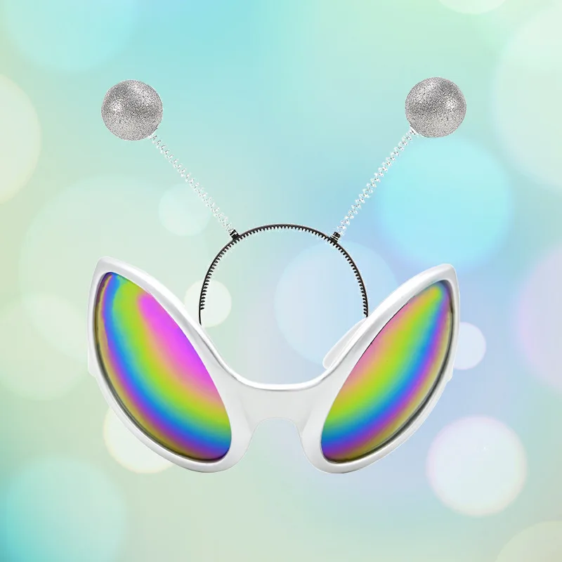 Wholesale Kids Silver Alien Headband Antenna with Glasses Martian Alien Costume Accessories Halloween Space Theme Party Favors