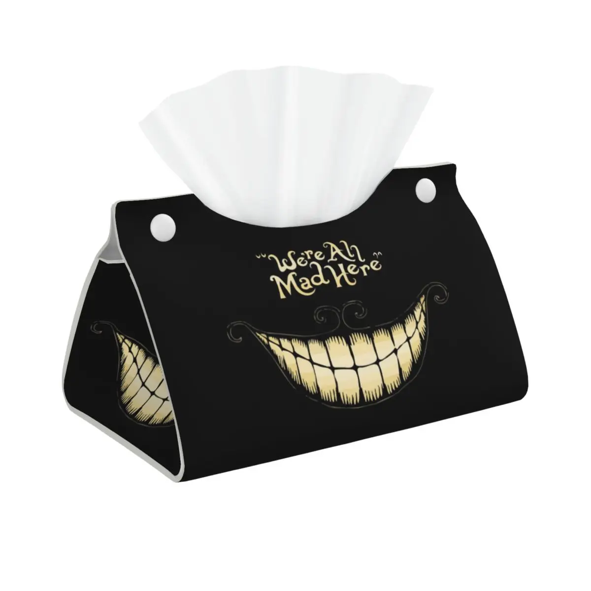 Custom Trendy Cheshire Cat Tissue Box Holder Rectangular We're All Mad Here PU Leather Facial Tissue Box Cover for Car Home