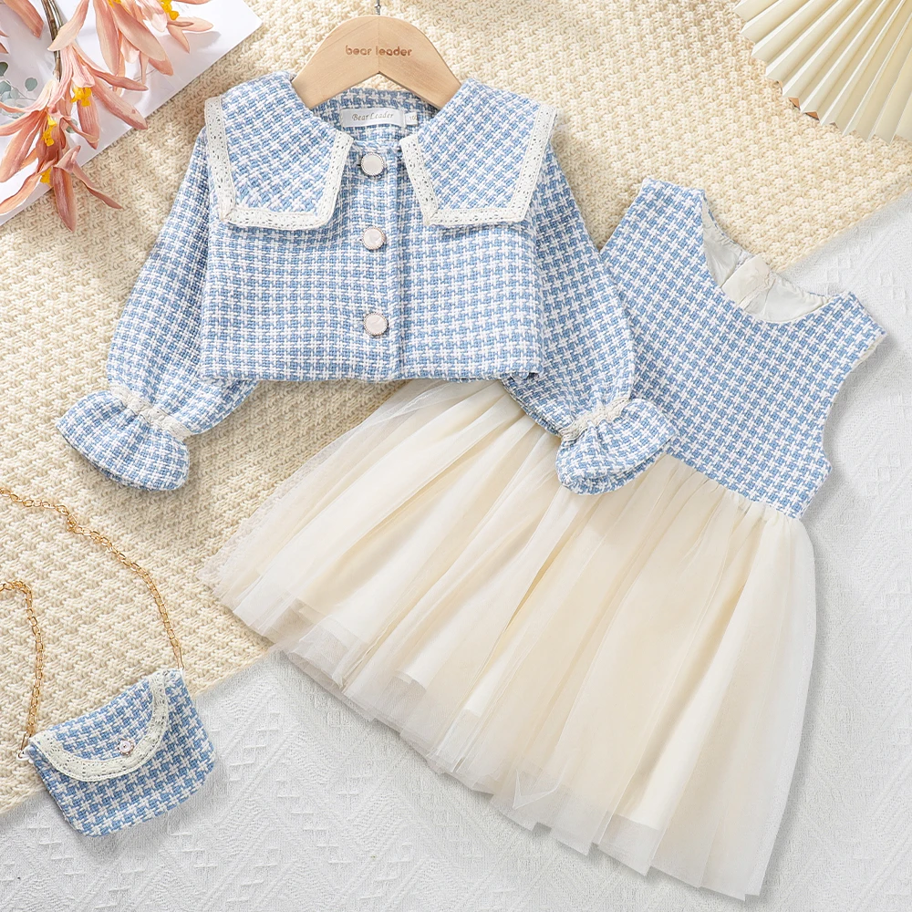 Girls Sweet Outfit Sleeveless Dress + Turn-down Collar Coat 2 Pcs Set Kids Fashion Party Cute Clothes 2-6 Years
