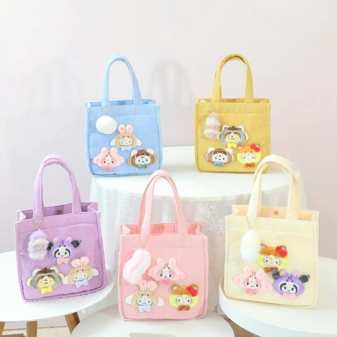 Cartoon Anime Sanrio Hello Kitty My Melody Plush Cosmetic Bag Cute Kuromi Cinnamoroll Handbag Lovely Bags Gifts For Girl