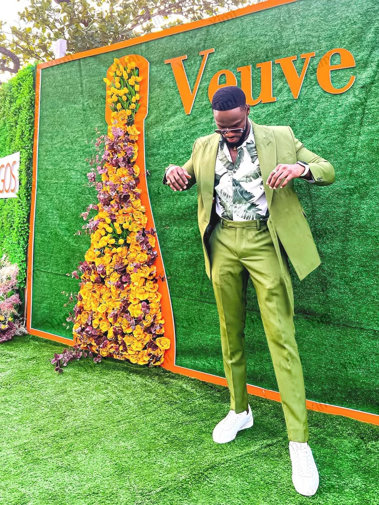 Green Men's Suits Peaked Lapel Single Breasted 2 Pieces Tuxedo Prom Slim Fit Blazer Office Business Jacket+Pants Customized