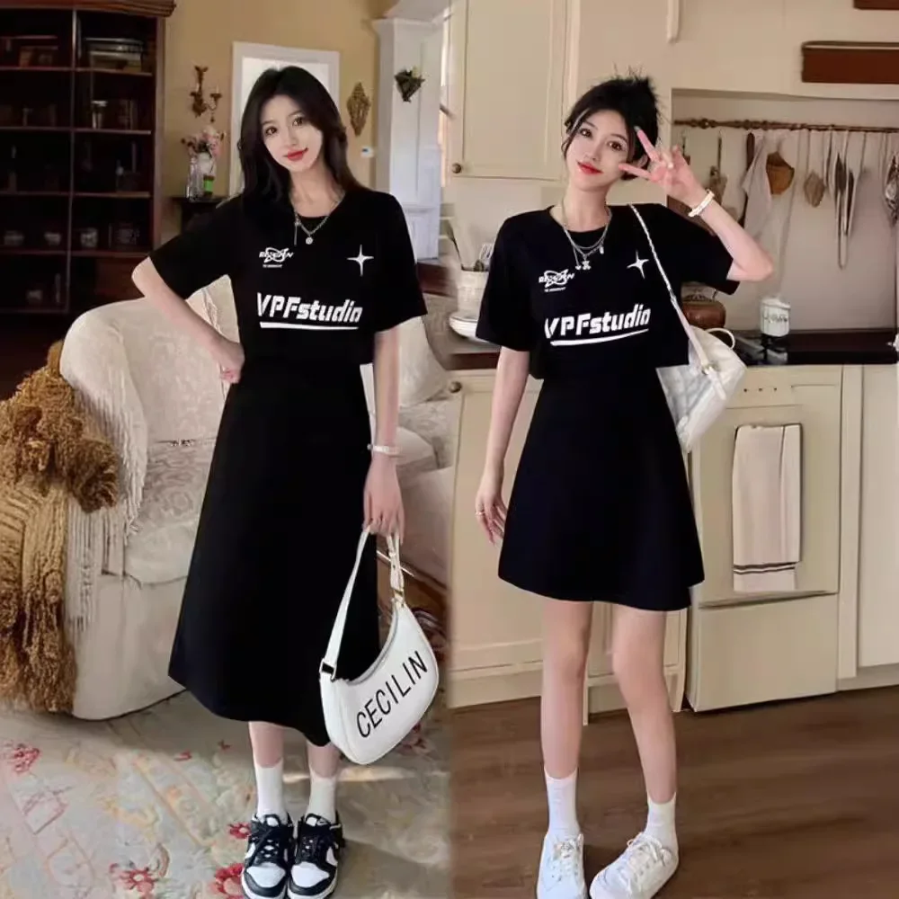 Casual Fashion Dress 2024 Summer Women's Petite Black A- line Skirt High-waisted Slimming Casual Skirt For Women