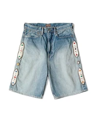 22SS New KAPITAL Non Hirata Hohiro Beading Men's Loose Relaxed Shorts Vintage Rivet Colored Diamond Denim Gem Jean