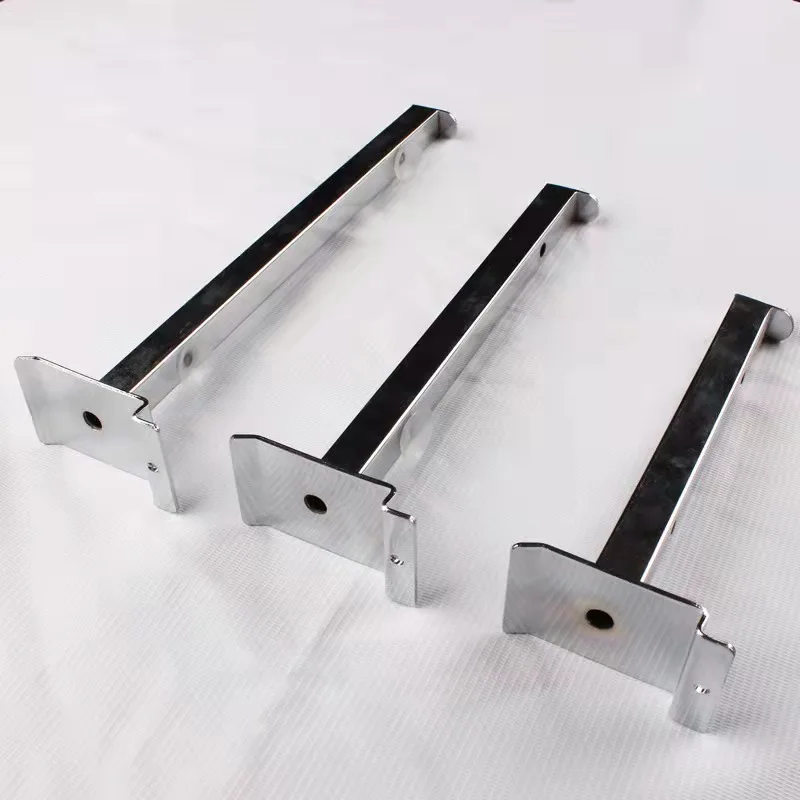 custom，Low Price Slatwall Metal Chrome  Plated Display Hook for Glass Shelves Steel Bracket