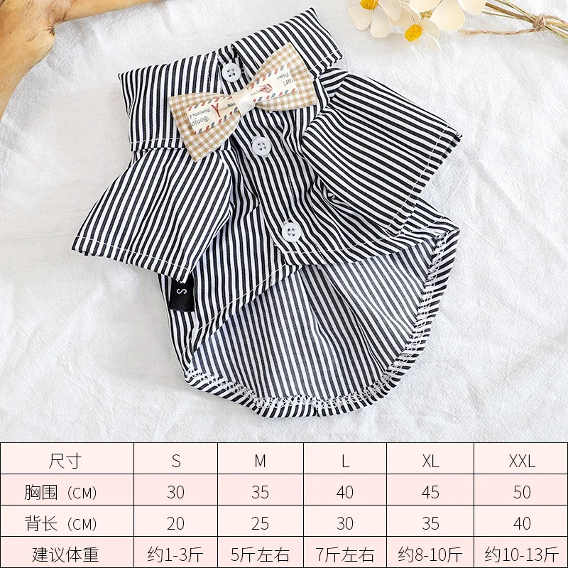 Casual Striped Dog Clothes Shirt Print bowknot Pet Clothing Fashion Small Dogs Trendy Teddy Spring Summer Blue Boy Wholesale