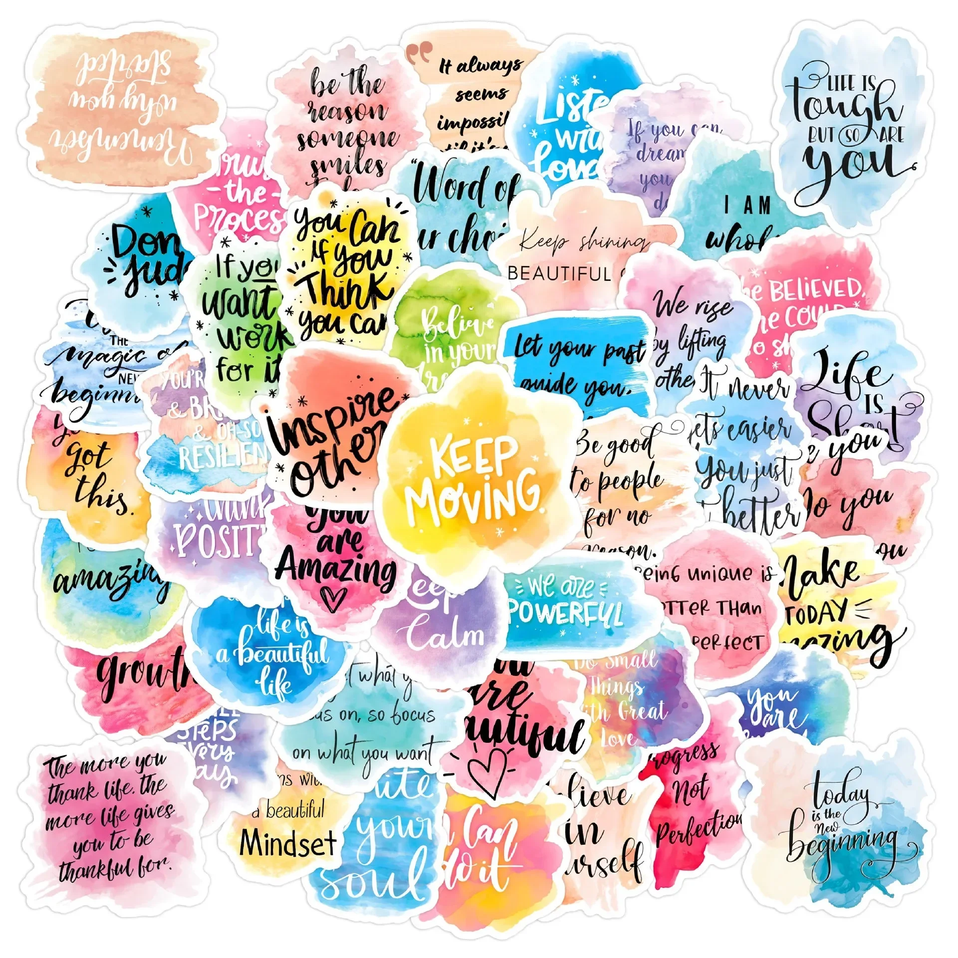 50 pezzi colorati parole positive ispiratrici adesivi con testo diario fai da te telefono laptop bagagli adesivi motivazionali graffiti decalcomanie