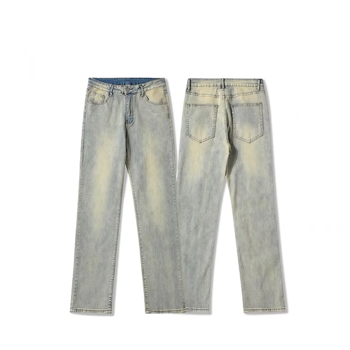 

Ретро американские эластичные джинсовые джинсы Mud Dye, мужские повседневные прямые длинные брюки High Street INS, винтажные джинсы с водной талией