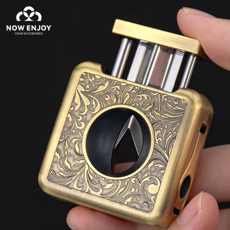 NOW ENJOY Cigar Cutter4 in 1 Multifunction V Cut Cutter with Cigar Punch Cigar Holder and Twin Nubber  Smoking Accessories