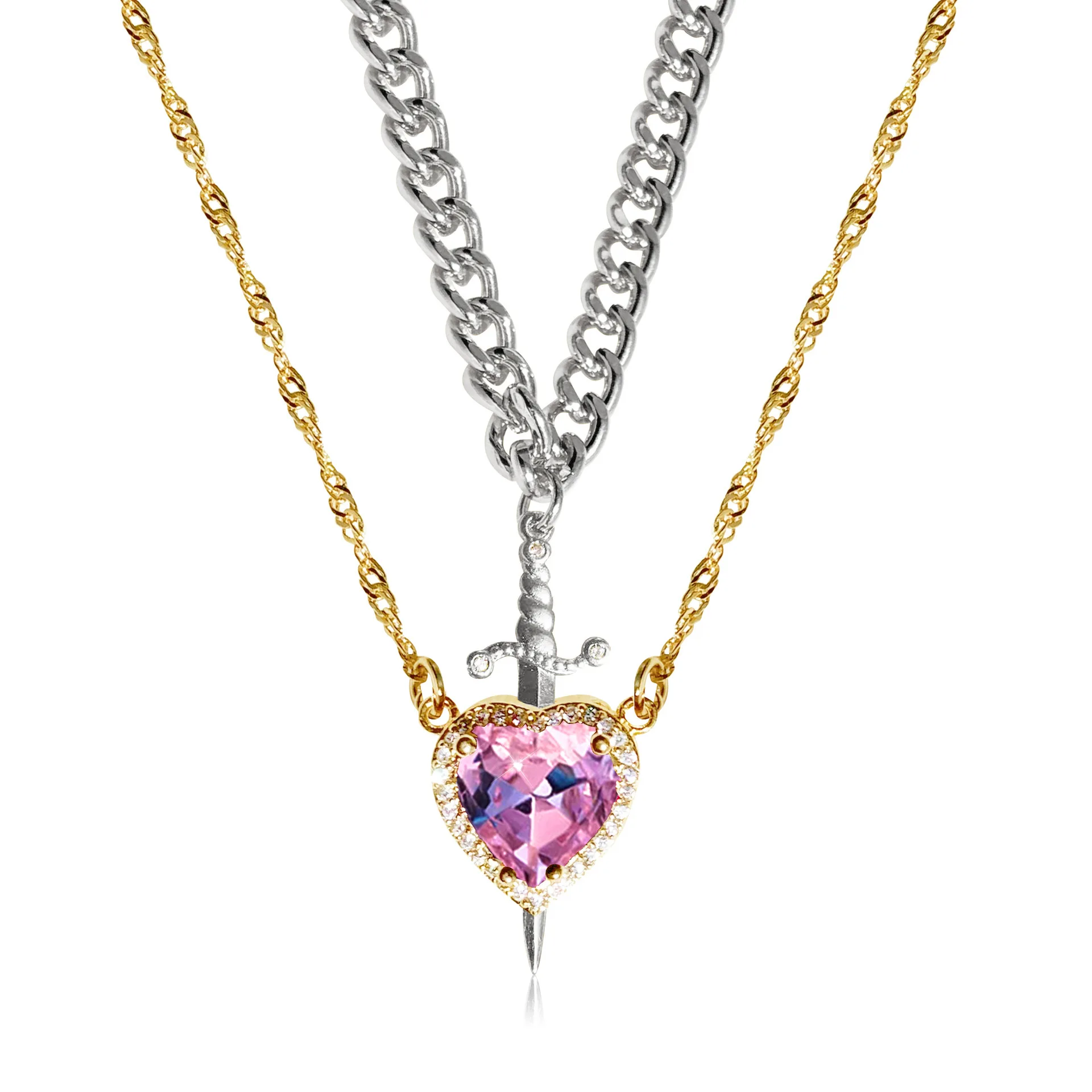 Parure de Bijoux pour Couple Collier Cœur et Épée RUIYI 3