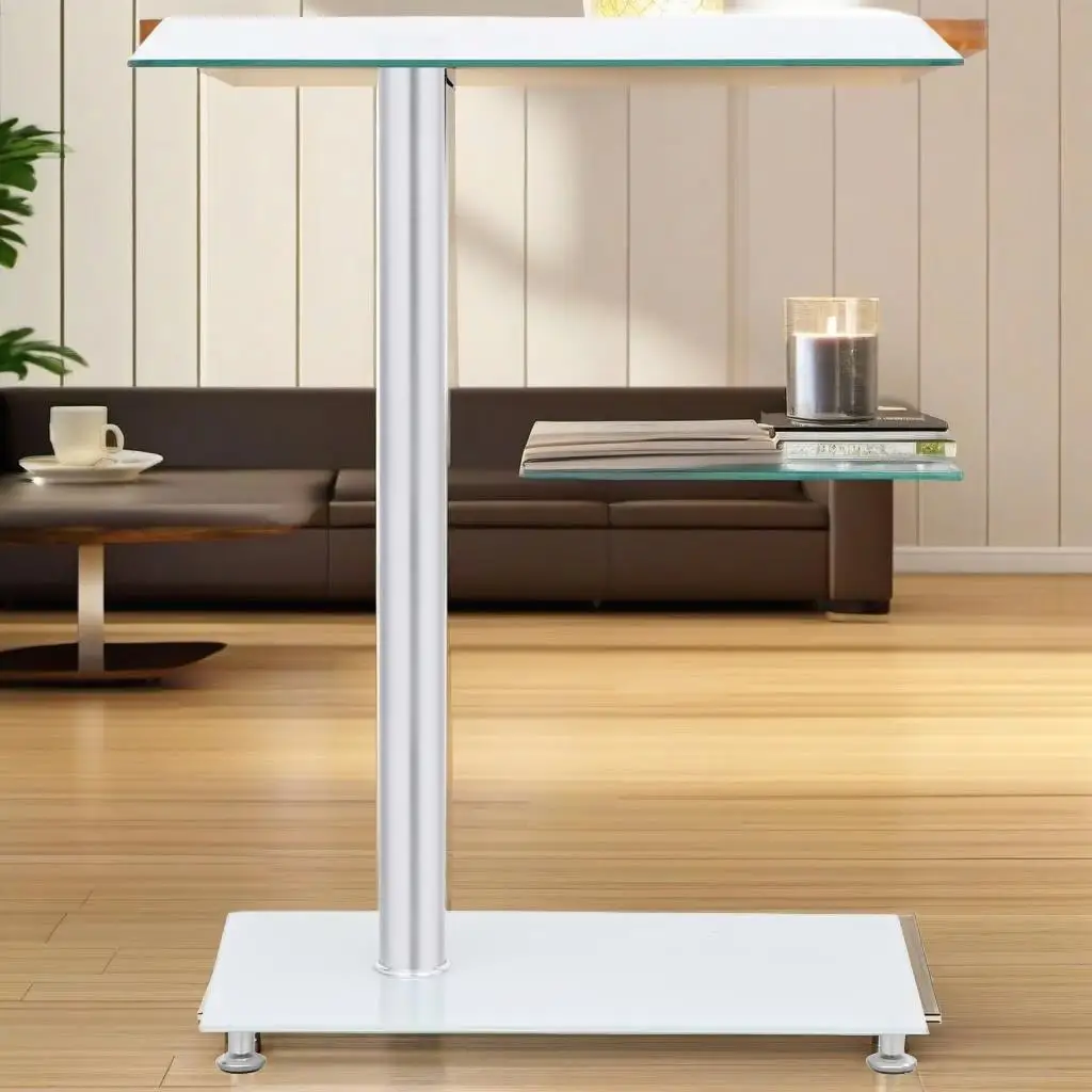 U-Shaped Transparent Side Table - 17.7x11.8x22.8 Inch Tempered Glass Modern Furniture