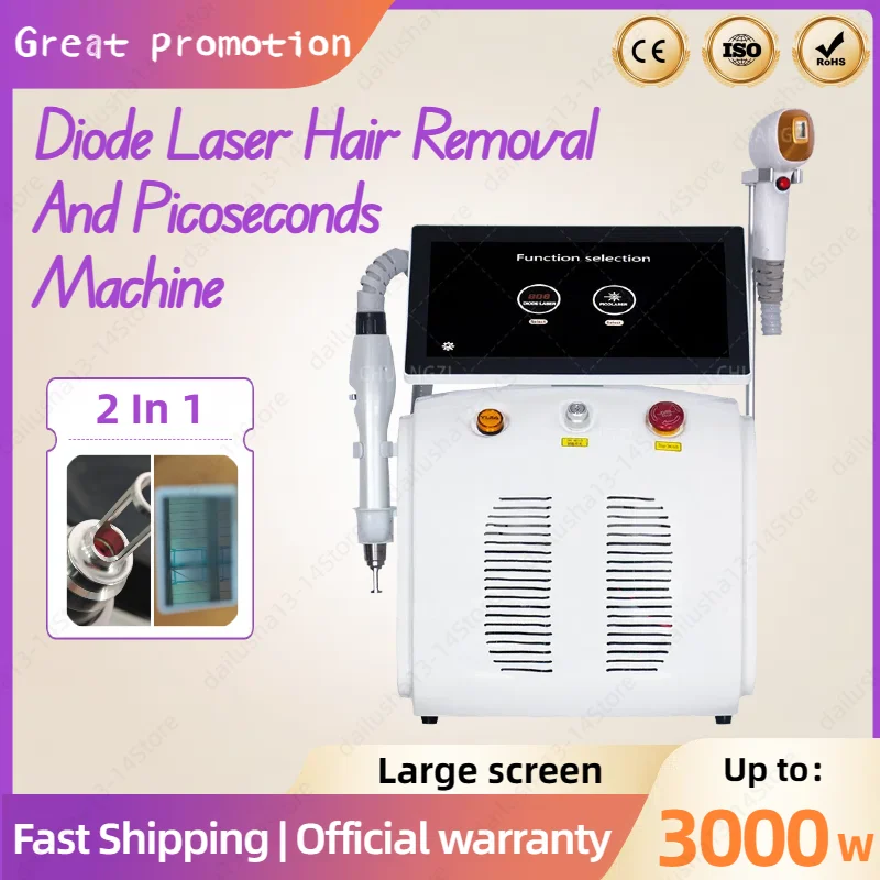 

2in1 Diode Laser and Picosecond Laser 808 Diode Laser Hair Removal Tattoo Removal Machine Multifunctional Beauty Instrument