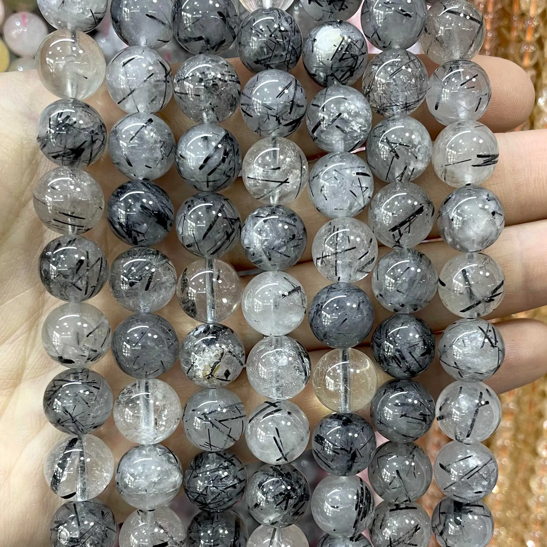 Natural Stone Black Rutilated Quartz Loose Round Beads For Jewelry Making DIY Bracelet Earrings Necklace Accessories 6 8 10MM