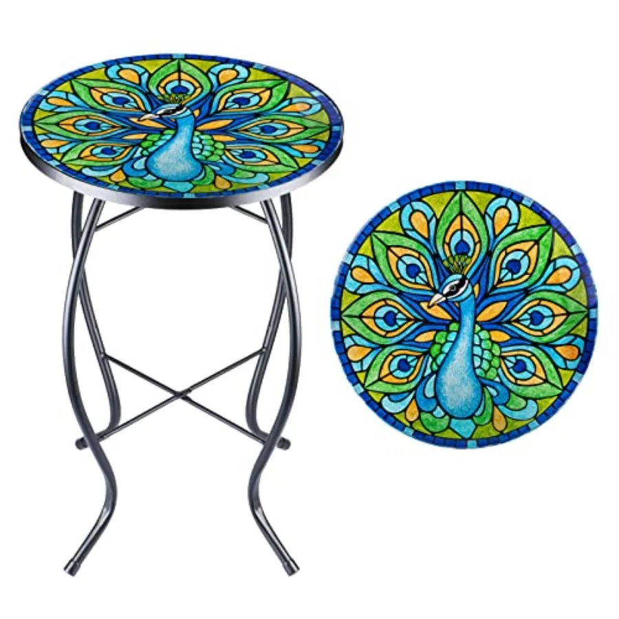 

Patio Side Table Outdoor Accent Table Bistro Coffee Table Plant End Table Small Porch Table Indoor Round Glass Balcony Plant Ta