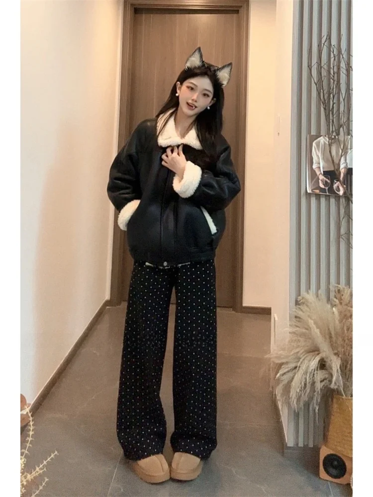 Unique Bla Leather Jaet Women's Original Design Fur Collar Spring Faion Street Sle Cotton Coat Sli Outerwear