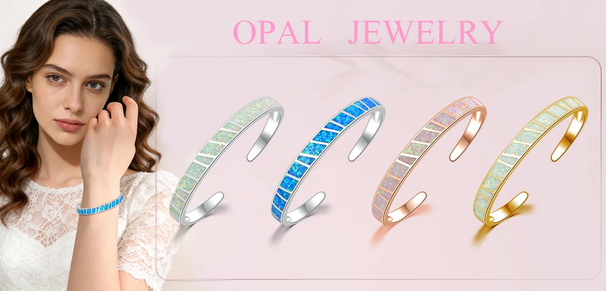 Blaues Opal-Manschettenarmband für Damen, silberfarbenes Statement-Armreif, stapelbarer Boho-Schmuck als Geschenk für Mädchen und Frauen – Detail 1