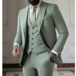 Traje de 3 piezas ajustado para Hombre, chaqueta, chaleco y pantalón, esmoquin Formal para novio, boda, graduación y fiesta, color verde salvia