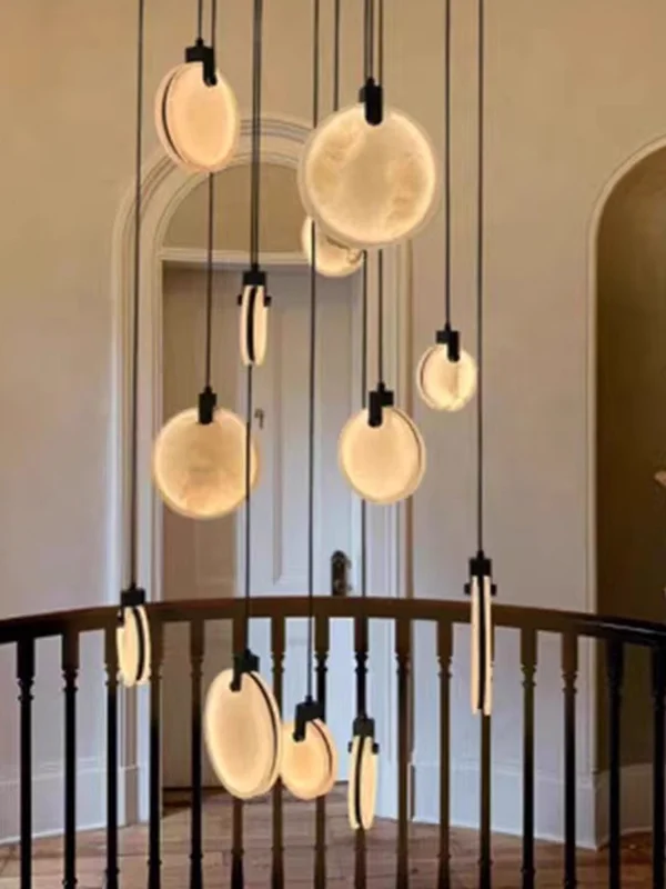 

Modern American Natural Marble LED Ceiling Chandelier Lights for Staircase and Dining Room Decorative Interior Lighting Fixtures
