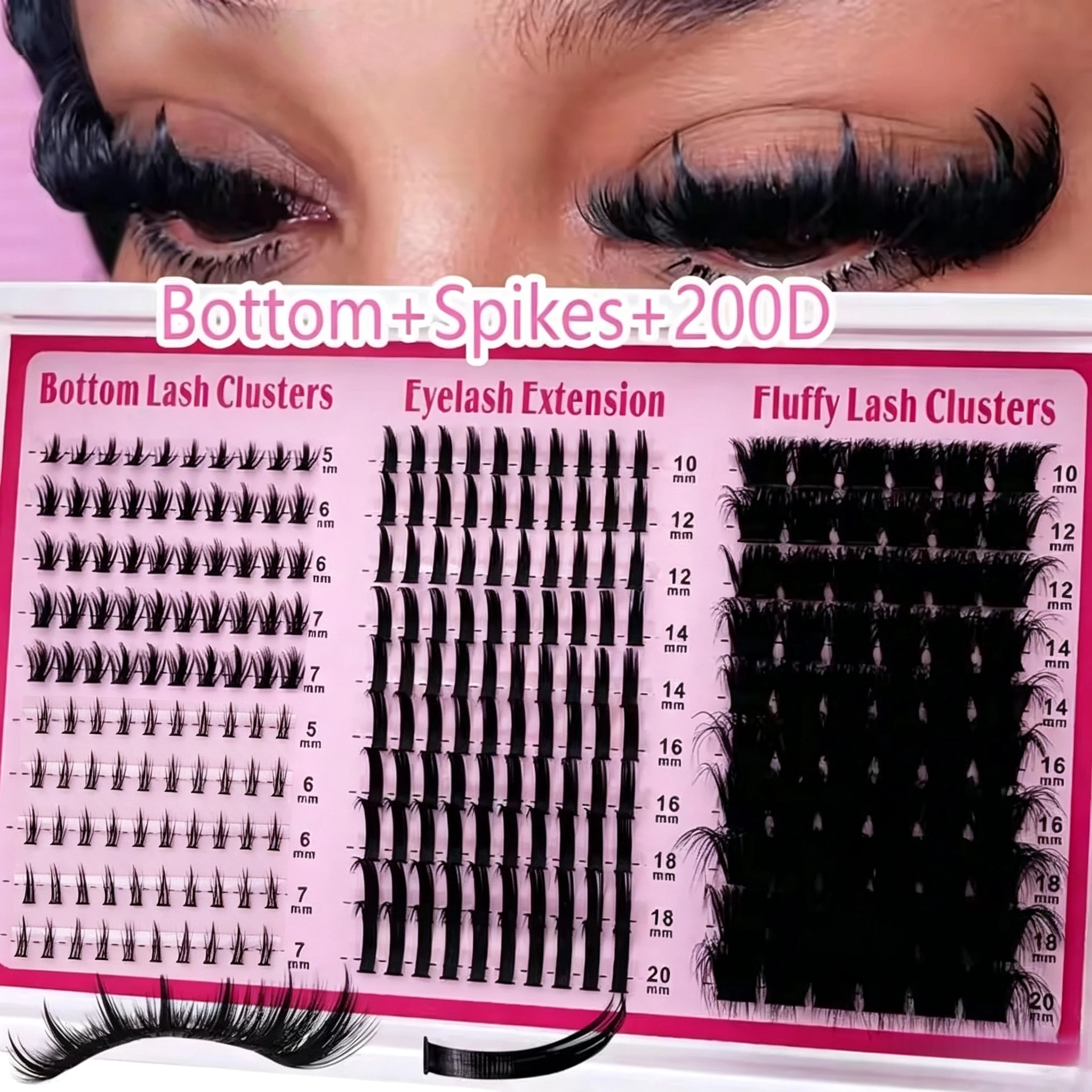Lash Extensions Kit Spikes Lash Individuals 3D Volume Eyelash Clusters D-Curly Lash Clusters Kit 10-18MM DIY Eyelash Extensions