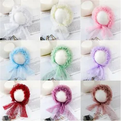 Newborn Photo Shooting Props Cute Princess Ruffle Handmade Crochet Lace Lace-Up Baby Girl Hats Styling Photography Accessories