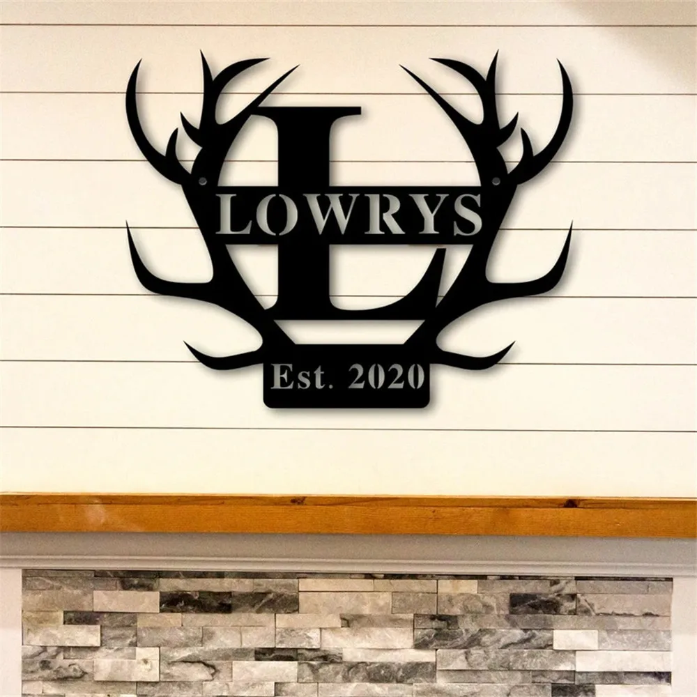 Custom 26 Letters With Antler Metal Sign Vector Cut A-Z Deer Antlers Split Monogram Plates for Home Room Wall Decorate