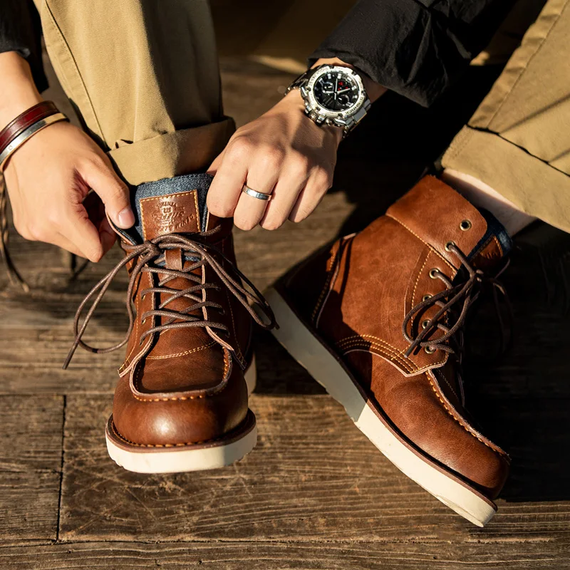 

Рабочие ботинки в стиле ретро с лацканами Mra, мужские ботинки, зимние джинсовые высокие кожаные ботинки в британском стиле, универсальные короткие ботинки