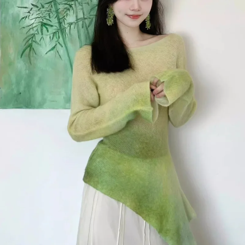 

Весенний тонкий вязаный свитер с длинным рукавом, новинка 2025 года, облегающий пуловер с круглым вырезом, женский топ