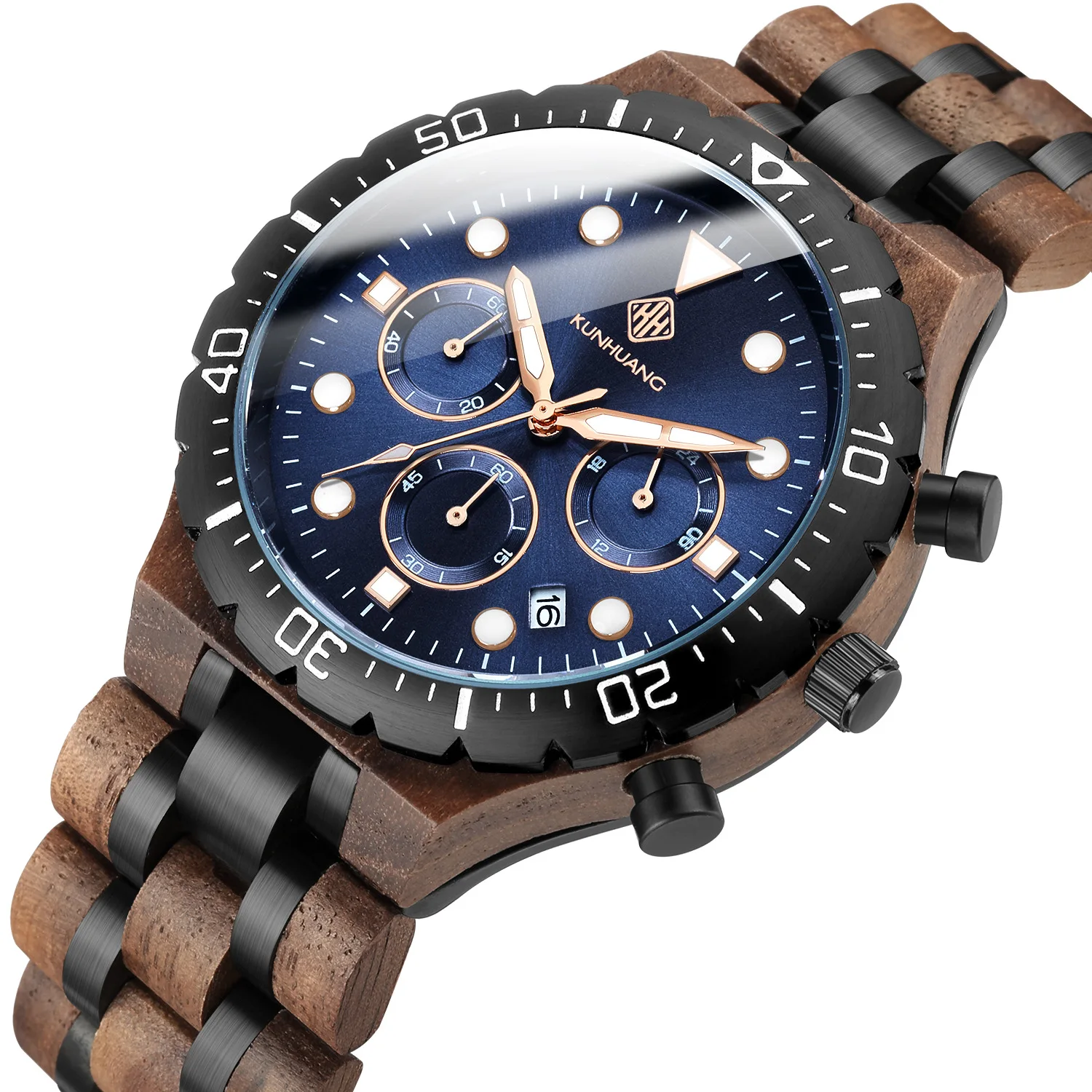 New men's watch with steel and wooden strap, multifunctional quartz fashion watch, personalized retro wholesale