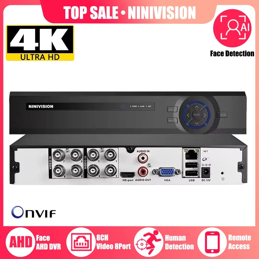 8Channel 4K 8MP AHD DVR 6in 1 Hybrid TVI CVI AHD CVBS IP Camera Digital Video Recorder Security System XMEYE Analog Surveillance