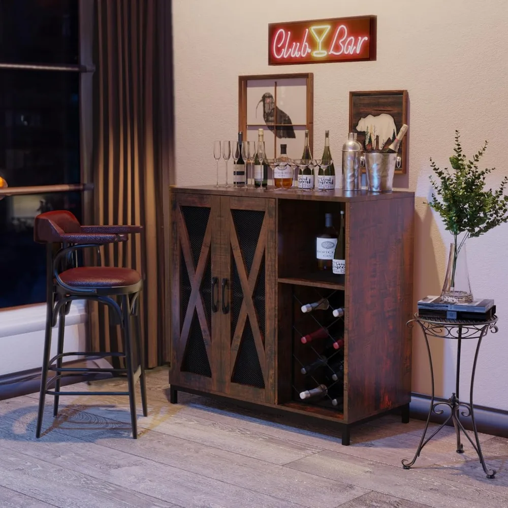 Armoire de bar à vin, armoire de café-bar avec 2 portes et étagère, porte-verre, armoire de rangement d'accent, buffet de planche, salle à manger