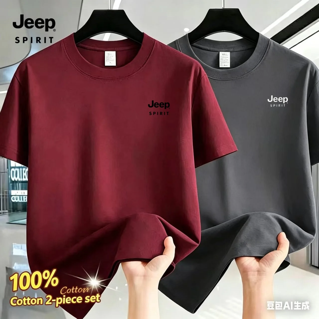 Jeep high-quality men's T-shirt, summer printed sportive breathable round-neck top