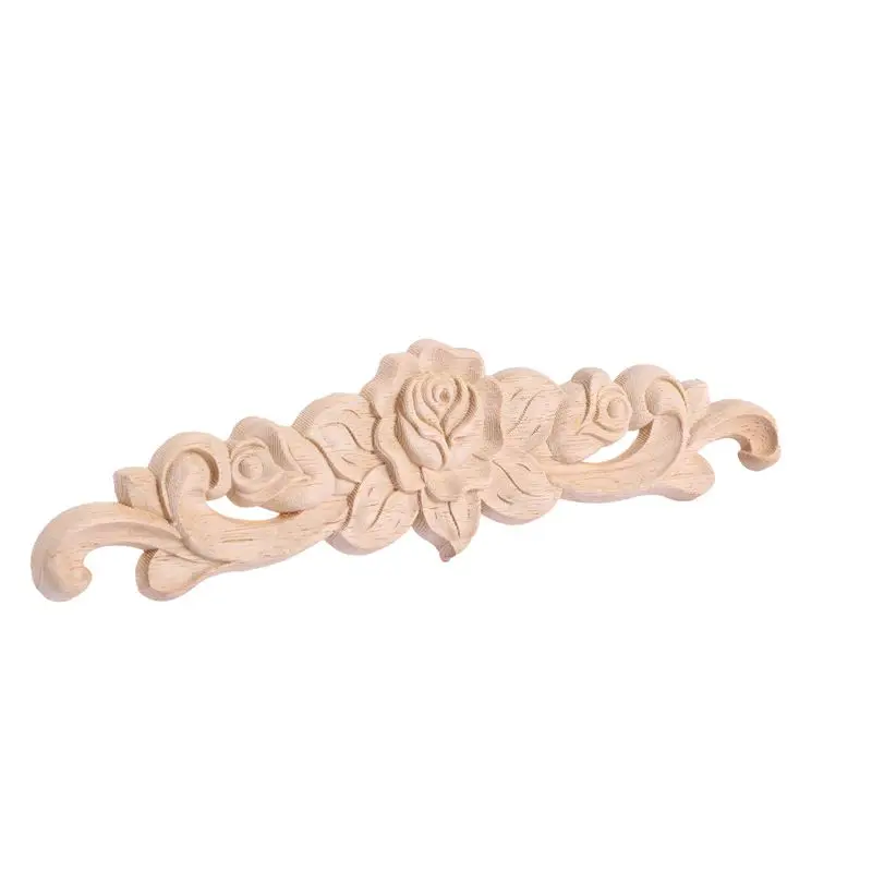 ABKW-24Pcs 20 X 5Cm Rubber Wood Carved Long Onlay Applique Unpainted Rose Flower Door Home Decor European Style