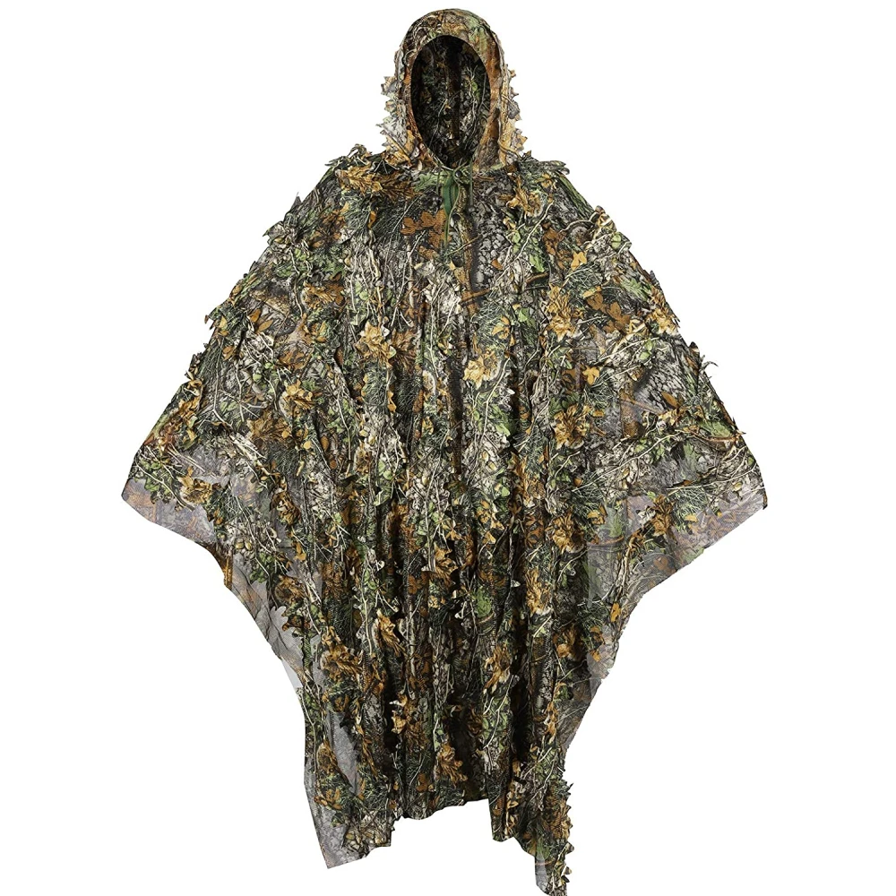 GUGULUZA 3D Ghillie Suit Camouflaged Hunter Clothes Bird Watching Photography Clothes Jungle Suit Poncho Airsoft Leaves Clothing