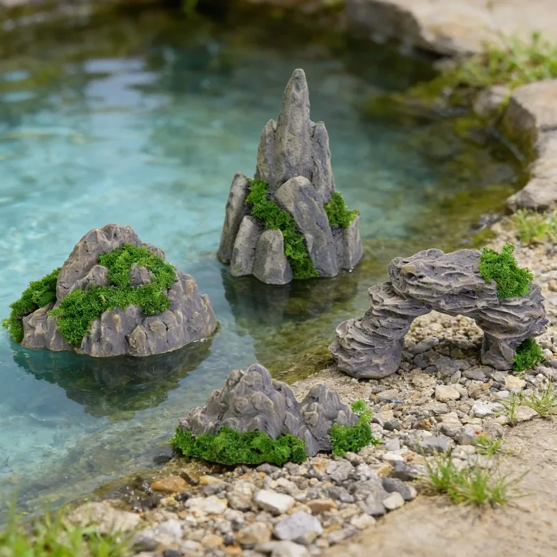 Mini Mountain Miniature Fake Stone Artificial Hill Toys Bonsai Rockery Ornaments Fairy Garden Accessories Home Aquarium Rock Set