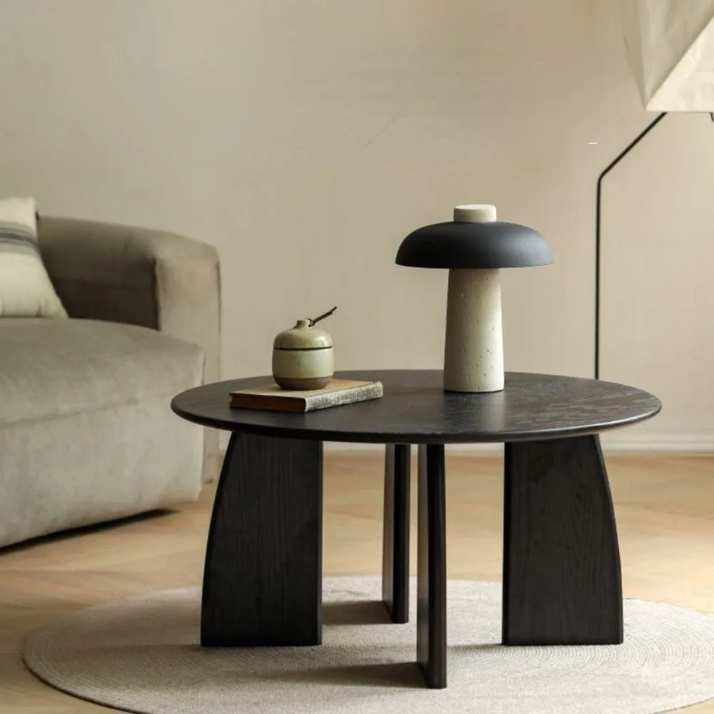 Wabi-sabi Style Black Solid Wood Small Coffee Table Japanese-style Round Zen Pine Italian Styles Minimalist Round Tea Tables