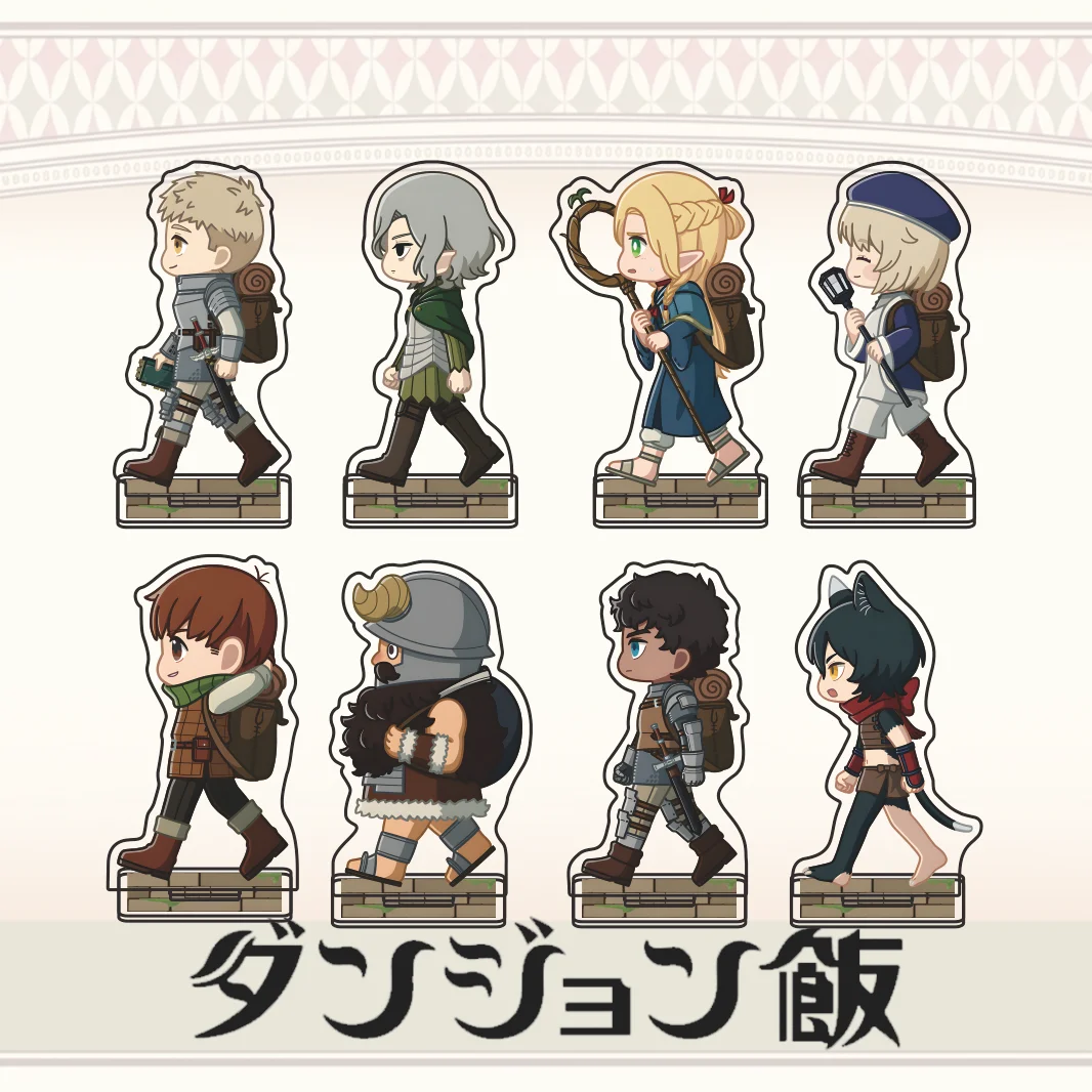 New Anime Delicious in Dungeon Laios Marcille Walking Chibi Acrylic Stand Keychain Figure Model Plate Desk Decor Gift