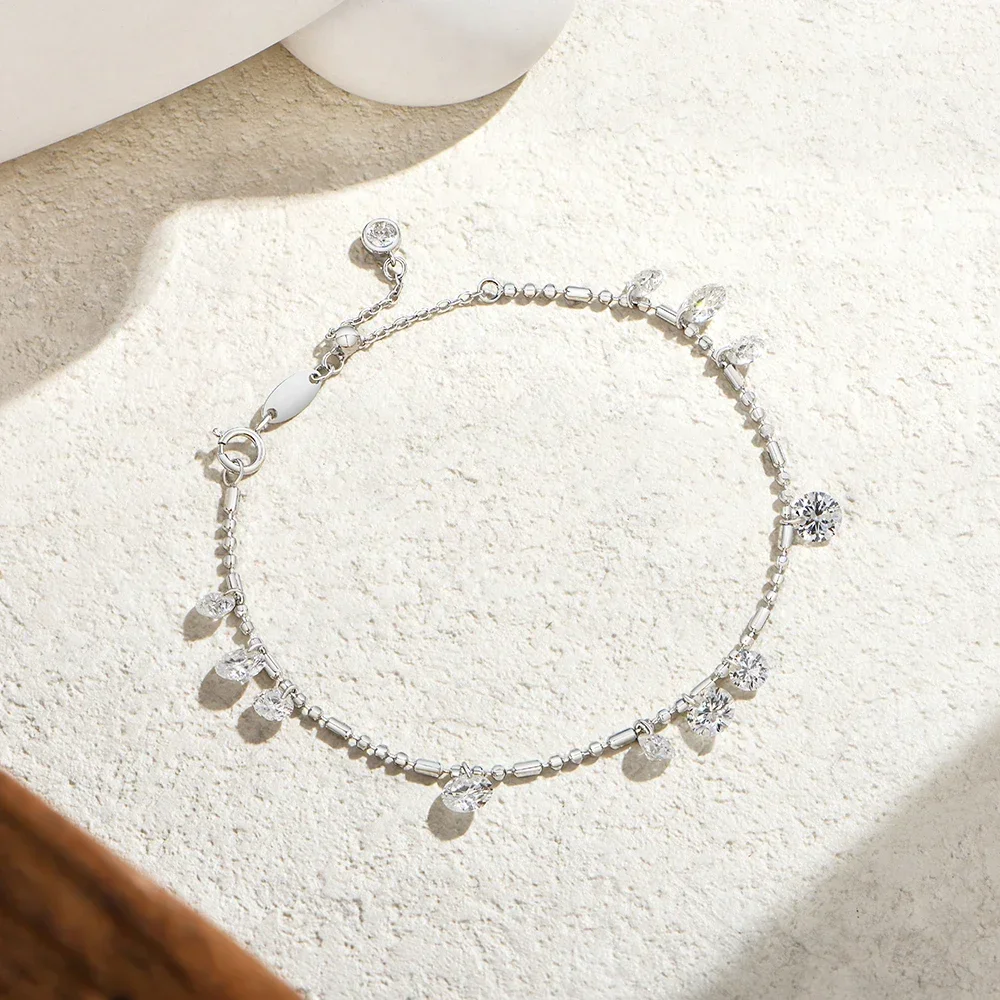 FCGJHW Round Drilled Moissanite Bracelets Women S925 Silver Adjustable Beaded Chain Everyday Stackable Jewelry Party Gifts 2026
