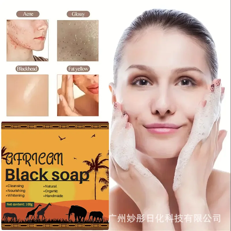 Jabón negro africano de 100g, exfoliante de limpieza profunda de manos, limpieza delicada de la piel corporal, alivia el jabón áspero y seco H1J9