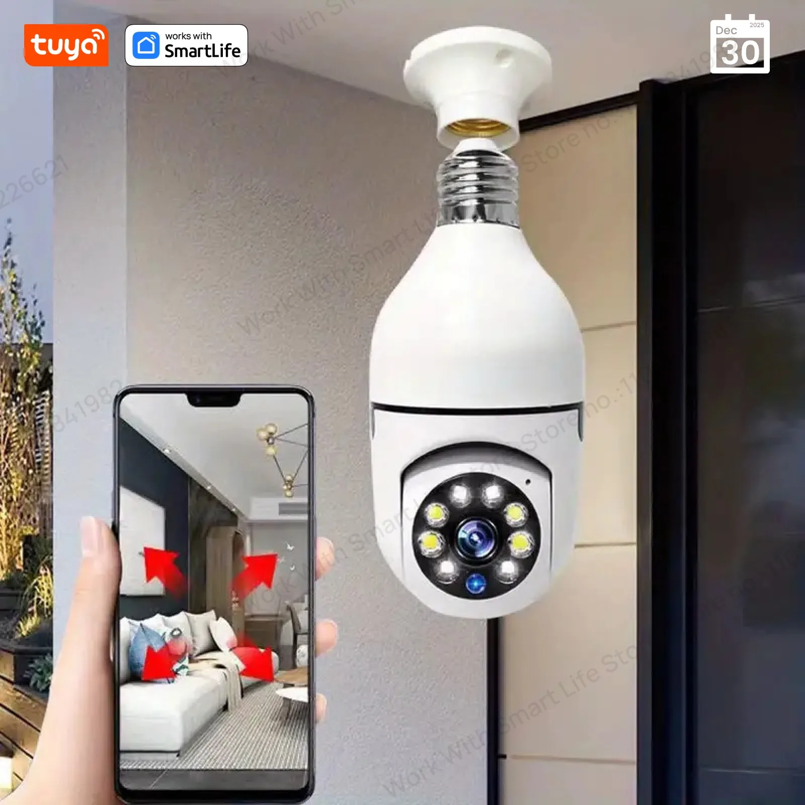 4MP Tuya Smart Home 2.4G E27 Bulb Wifi Surveillance Camera Night Security Video Surveillance Supprt Two Way Audio Mobile Motion