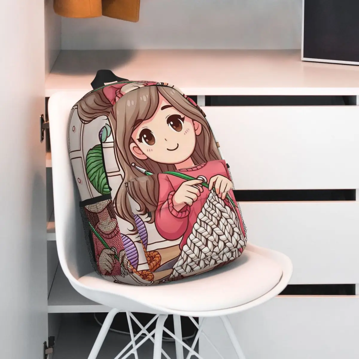Cartoon Girl And Crochet Backpack Student BookBag Kids School Bag Laptop Shoulder Bags for Men Women