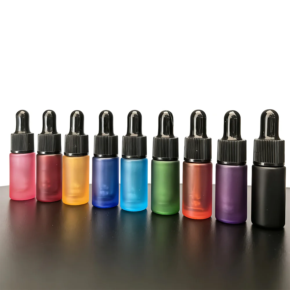 Glass Essential Oil Dispensing Bottles Dropper-Style, with Funnel, Plastic Dropper Set, Colored Glass Dispensing Bottles, Reusable, Frosted Texture, Premium Colors, Suitable for Essential Oils, Lotions, Etc., Travel Essential, Includes Funnel and Graduated Plastic Dropper, Beautiful Frosted Glass Dispensing Bottles.