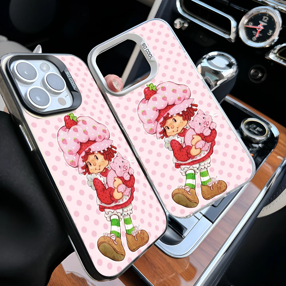 Epc S-Strawberry pink Shortcake Phone Case IMD Phone Case For iPhone 16 15 14 13 12 11 Pro Max Plus Color Silver Cover