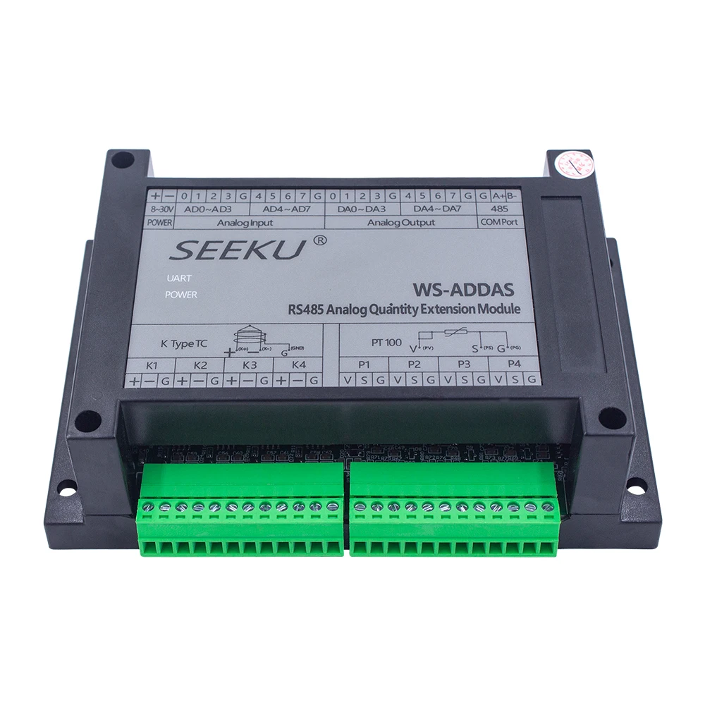 Seeku WS-ADDAS 32 Rs485 Modbus-Rtu 0-10V Analoog In Uit Pt100 Weerstand K Thermokoppel Uitbreidingskaart