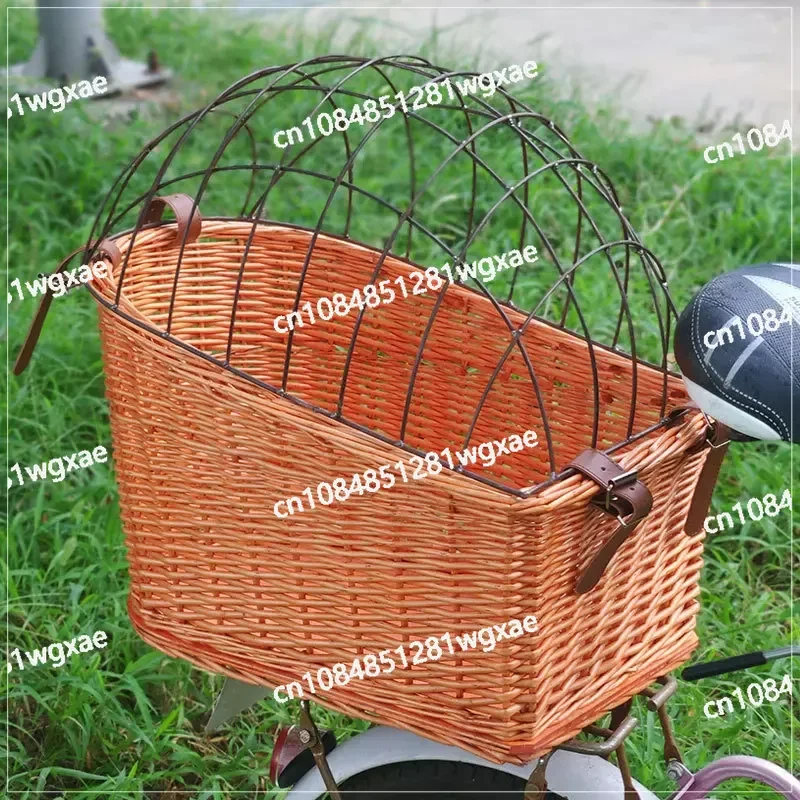 Bicycle Pet Cage Car Basket Storage Basket with Iron Cover Dog Cage Storage Basket Rear Frame Woven