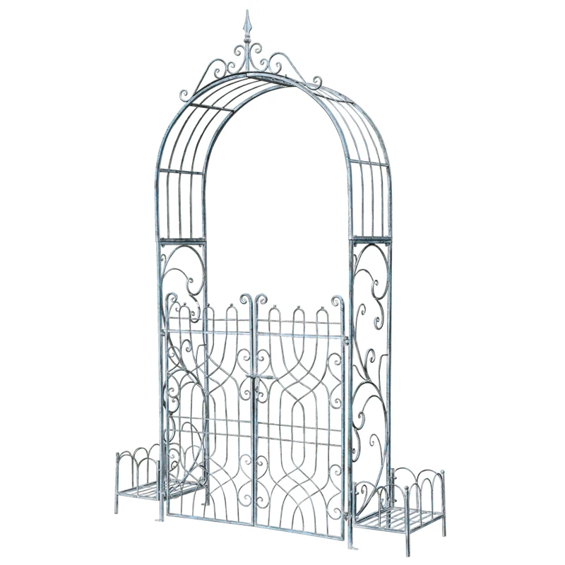 Outer single European retro old outdoor wrought iron rose climbing vine arch flower stand garden with door terrace