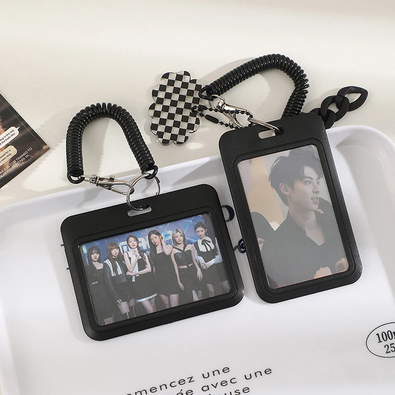 1pc Simple Black Card Holder Fashion Photocard Holder Photo Card Display Protective Holder Backpack Pendant School Stationery