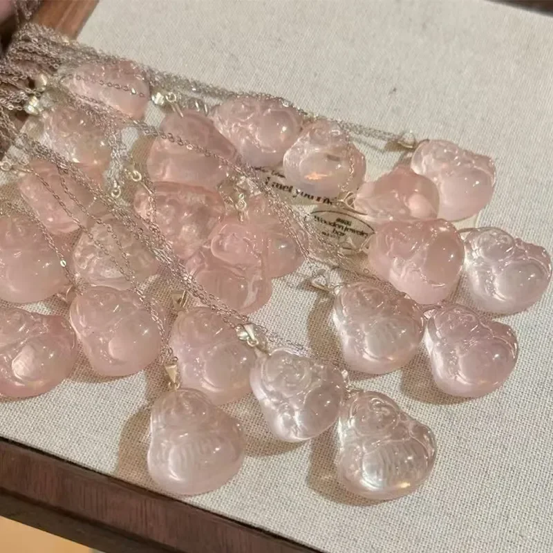 Pink Crystal Pendant Small Maitreya Buddha Big Belly Smiling Buddha DIY Actress Crystal Jewelry Accessories Pink Crystal